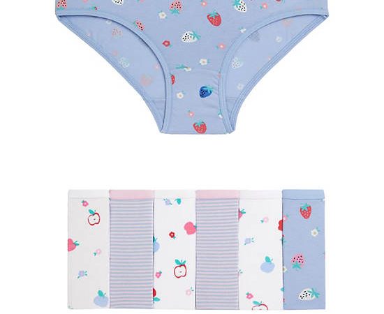 MARKS & SPENCER KIDS Girl Toddler Knickers Cotton with Stretch Fruit Print 7 Pack Multi-Color