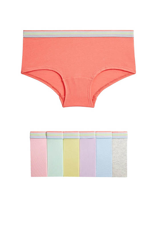 MARKS & SPENCER KIDS Girl Toddler Shorts Cotton with Stretch Rainbow Waistband 7 Pack Multi/Brig