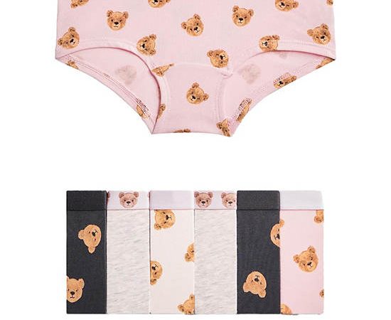 MARKS & SPENCER KIDS Girl Toddler Shorts Cotton with Stretch Spencer Bear 7 Pack Multi-Color