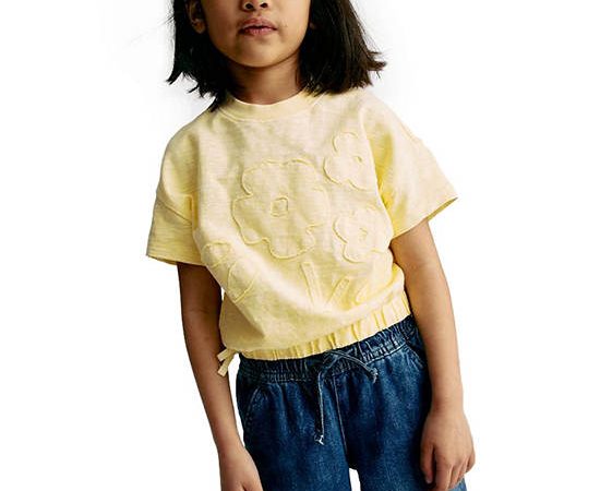 MARKS & SPENCER KIDS Girl Toddler T-Shirt Pure Cotton Flower Yellow