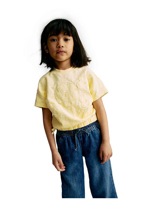 MARKS & SPENCER KIDS Girl Toddler T-Shirt Pure Cotton Flower Yellow