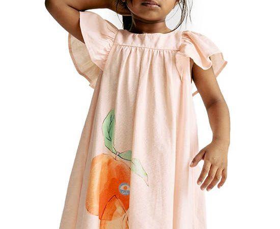 MARKS & SPENCER KIDS Girl Toddler Midi Dress Linen Rich Peach Pink