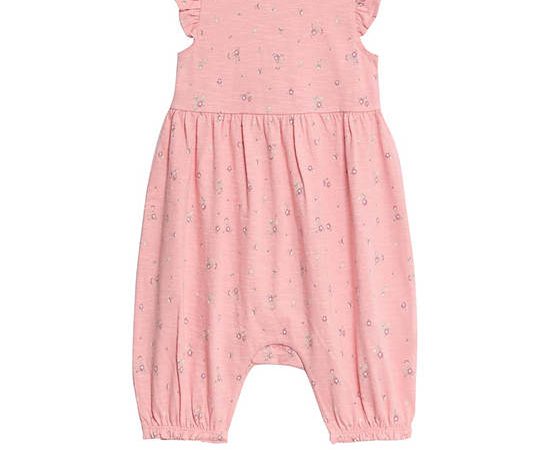 MARKS & SPENCER KIDS Girl Toddler Romper Pure Cotton Ditsy Floral Frill Pink