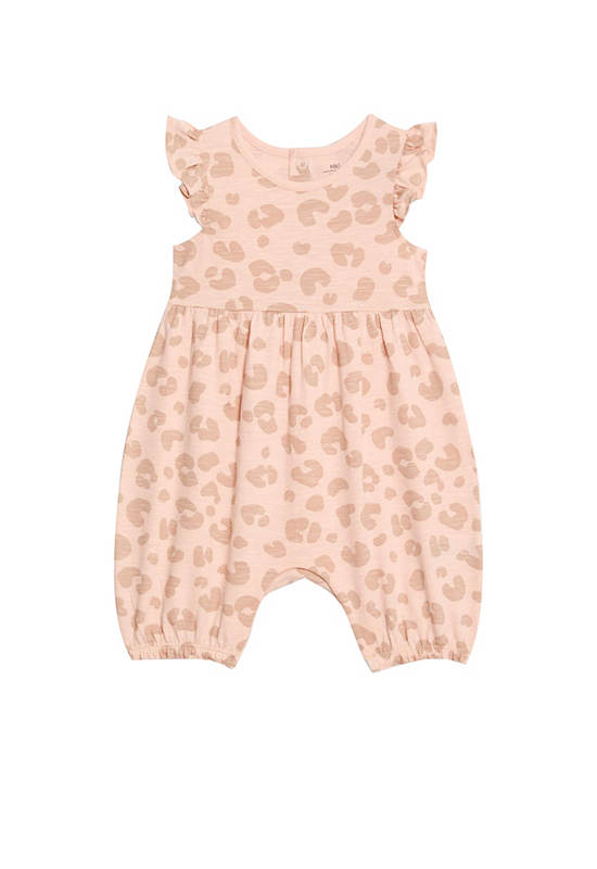 MARKS & SPENCER KIDS Girl Toddler Romper Pure Cotton Jersey Animal Print Peach