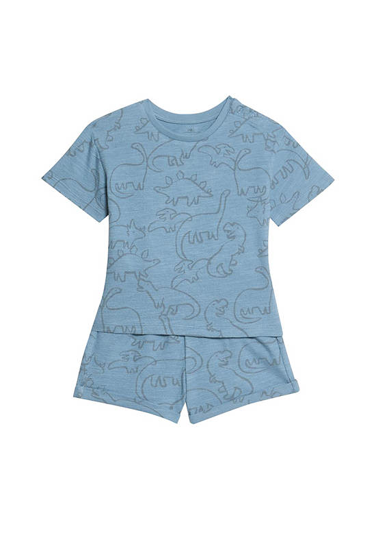 MARKS & SPENCER KIDS Boy Toddler Outfit Pure Cotton Dinosaur 2 pcs Navy Mix