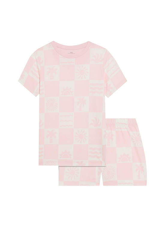 MARKS & SPENCER KIDS Girl Toddler Pyjamas Pure Cotton Holiday Print Light Pink