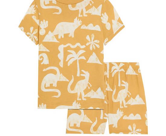 MARKS & SPENCER KIDS Boy Toddler Short Pyjamas Pure Cotton Dinosaur Yellow Mix