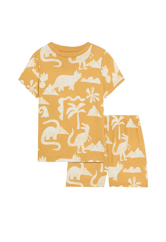 MARKS & SPENCER KIDS Boy Toddler Short Pyjamas Pure Cotton Dinosaur Yellow Mix