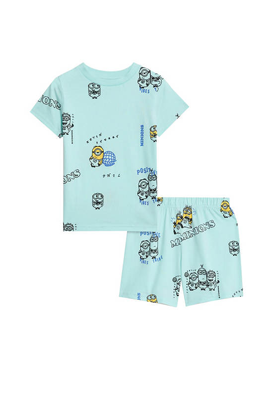 MARKS & SPENCER KIDS Boy Toddler Short Pyjamas Pure Cotton Minions Blue Mix