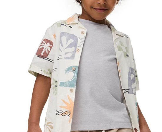 MARKS & SPENCER KIDS Boy Toddler Shirt & T-Shirt Set Pure Cotton Abstract 2 pcs Cream Mix
