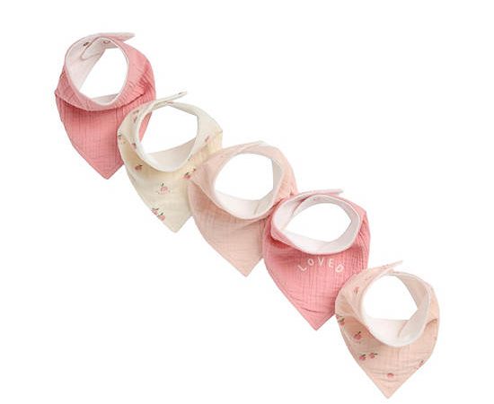 MARKS & SPENCER KIDS Girl Toddler Dribble Bibs Pure Cotton 5 Pack Peach Mix