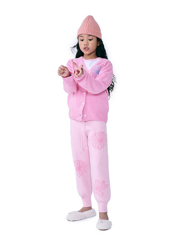 MARDI MERCREDI LES PETITS Kids Jacquard Knit Pants Lightpink Pink
