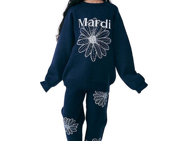MARDI MERCREDI LES PETITS Kids Jacquard Knit Pants Navy Ivory
