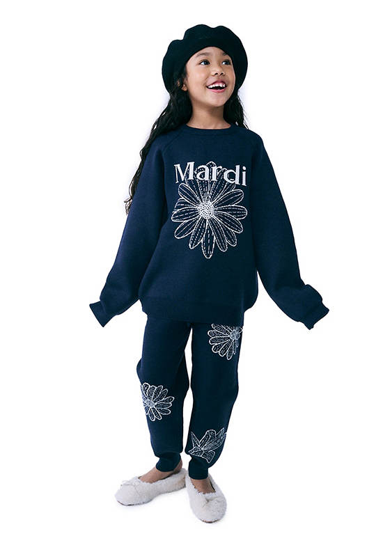 MARDI MERCREDI LES PETITS Kids Jacquard Knit Pants Navy Ivory