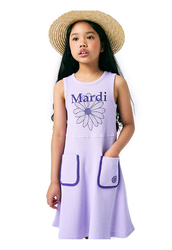 MARDI MERCREDI LES PETITS Kids Waffle Dress Flowermardi Lavender Violet