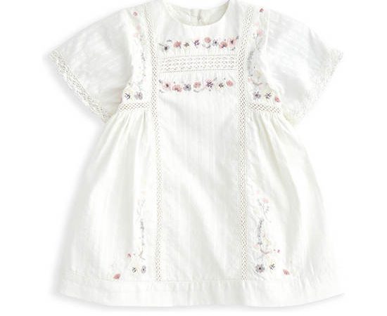MAMAS & PAPAS Girl Toddler Dress White Cotton Embroidered White
