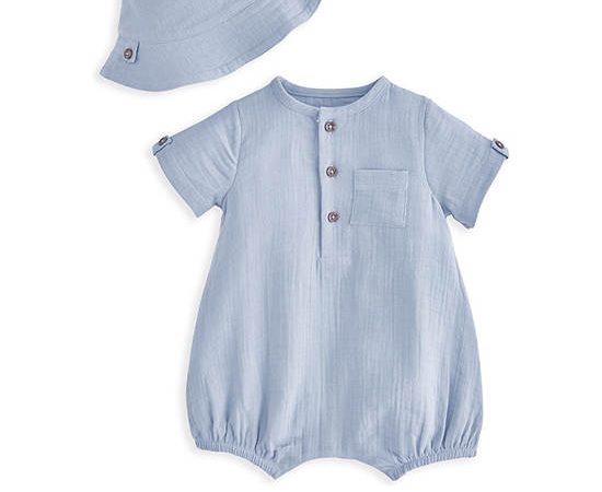 MAMAS & PAPAS Boy Toddler Set Romper + Hat 2 Pcs. Blue