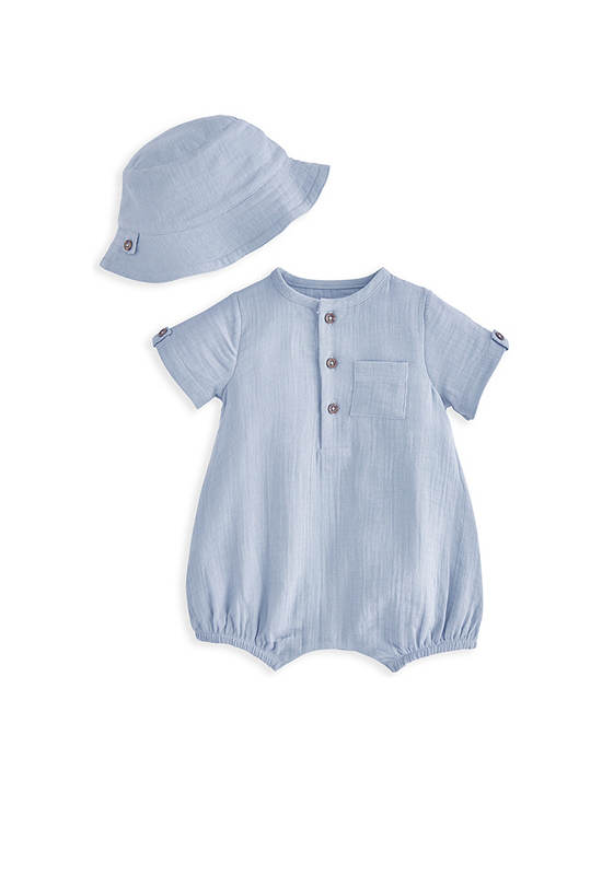 MAMAS & PAPAS Boy Toddler Set Romper + Hat 2 Pcs. Blue