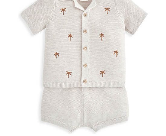 MAMAS & PAPAS Boy Toddler Set Shirt + Shorts Knit Embroidered 2 Pcs. Beige