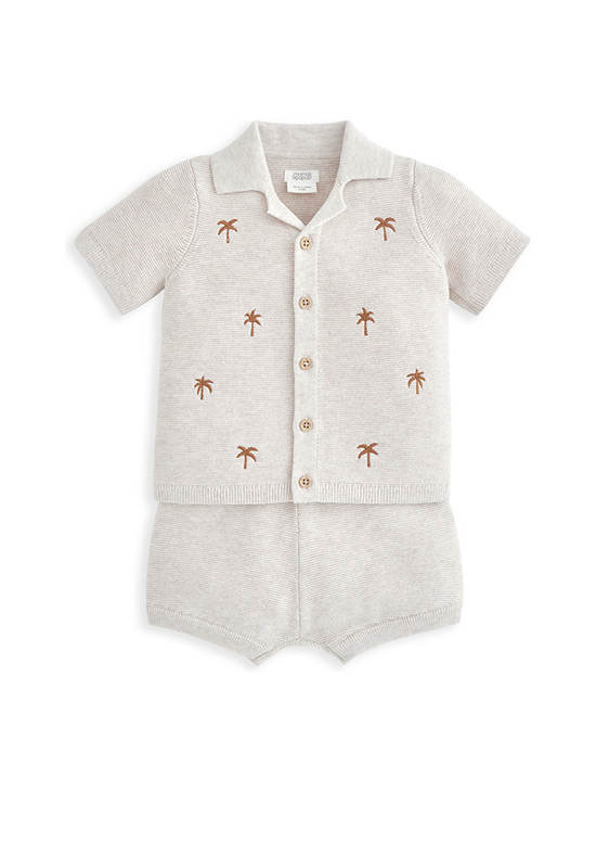MAMAS & PAPAS Boy Toddler Set Shirt + Shorts Knit Embroidered 2 Pcs. Beige