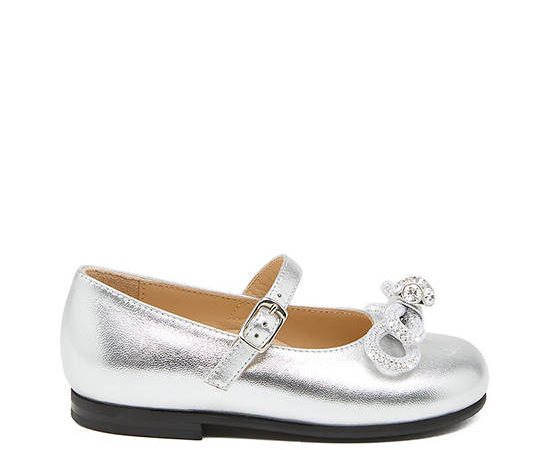 MACH & MACH Girl Toddler Ballerina Shoes Double Bow Mini Silver Leather