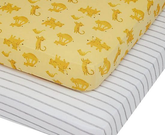 MOTHERCARE Baby Fitted Cot Bed Sheet 2 pk Sleepy Safari Multi-Color