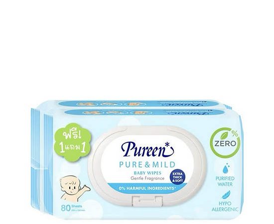 PUREEN Baby Wipes Pure & Mild 80 pcs Pack 2 Light Blue