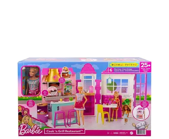 BARBIE Barbie Cook ‘n Grill Restaurant Doll and Playset HBB91 Pink