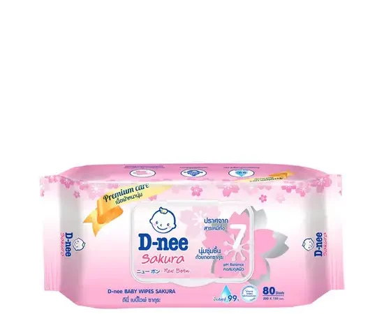 D-NEE Babywipes Sakura Soft 80 Pcs Pack 3