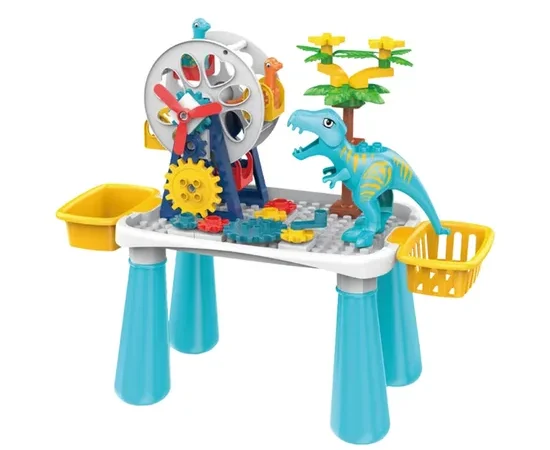 WANGDEK Block Toy DIY Creative Blocks Dinosaur Ferris Wheel Table 52 Pcs Light Blue