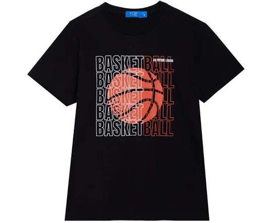 FOF KIDS Boy T-Shirt Short Sleeves Printed Basketball Black
