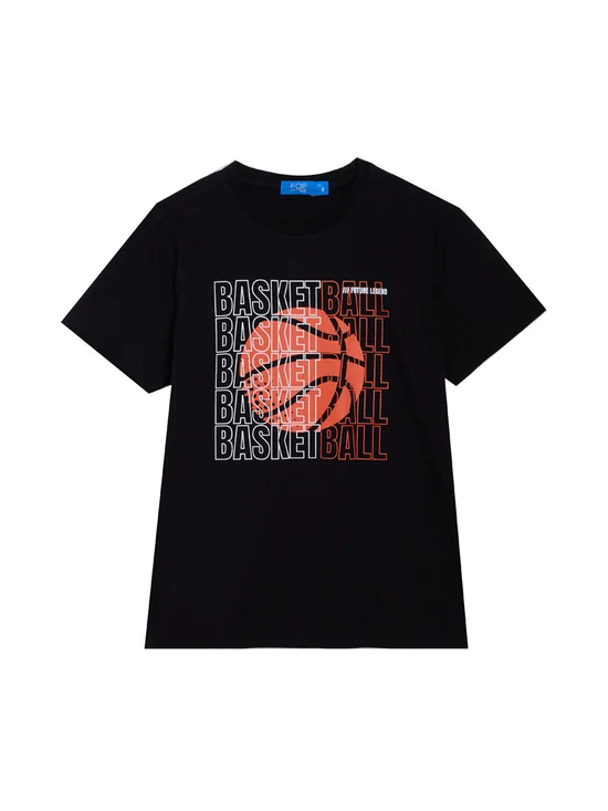 FOF KIDS Boy T-Shirt Short Sleeves Printed Basketball Black