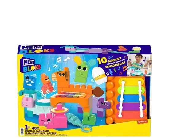 MEGA BLOKS Blocks Toys Musical Farm Band Sensory Block (45 Pieces)