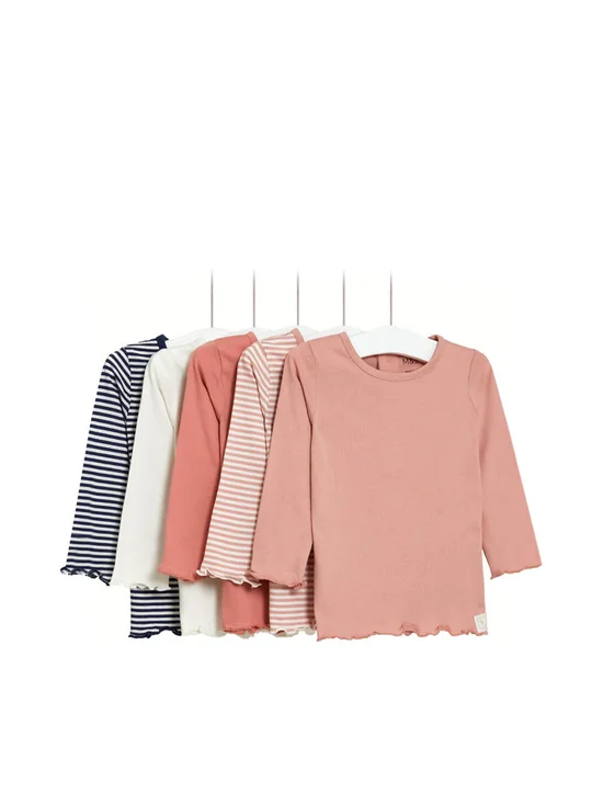 MARKS & SPENCER KIDS Girl Toddler Tops Pure Cotton Striped & Plain 5pk Multi-Color