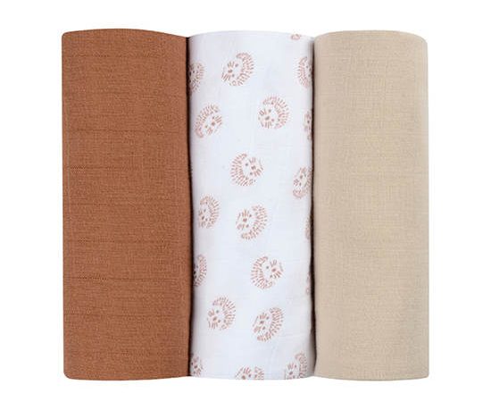 BEABA Pack of 3  Muslins Organic Cotton -  Hedgehog Brown