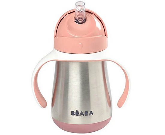 BEABA Stainless Steel Straw Cup with Handles 250ml - Vintage Pink