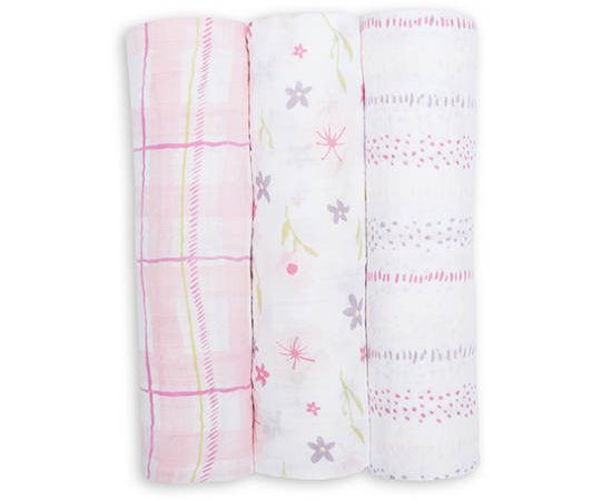 LULUJO 3 Pack Cotton Muslin Swaddles - Pink Floral