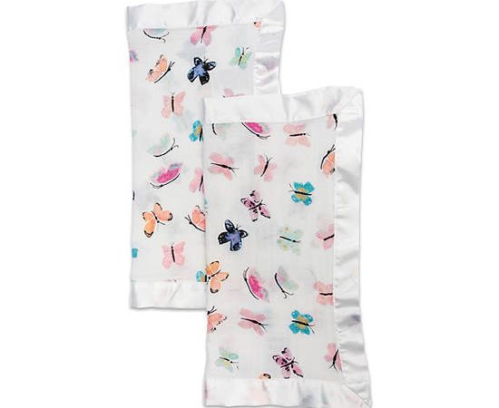 LULUJO 2-Pack Cotton Muslin Security Blankets - Butterfly White