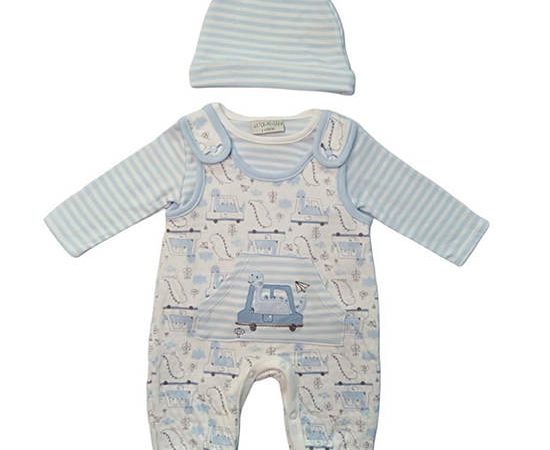 BABY STONE Blue Whit Baby Baby Romper with hat