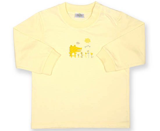 AUKA Yellow ,Infant and Todddler Long-sleeved Open shoulder T-shirt,Alligator