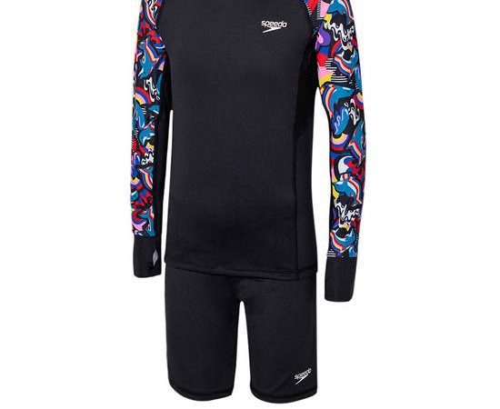 SPEEDO BLACK SPEEDO Deluxe Girls Rashguard