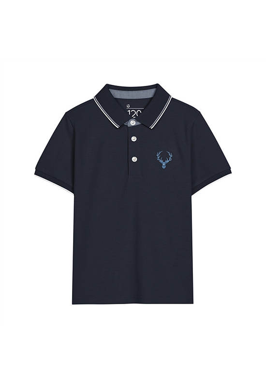 GIORDANO Navy Blue Junior's Short Sleeve Slim Fit Embroidery Solid Polo (G-Motion)