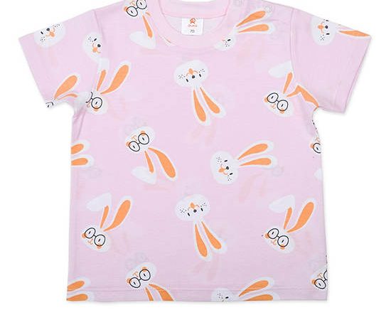 AUKA Pink,Children's short-sleeved shirt,Girl.Big Rabbit