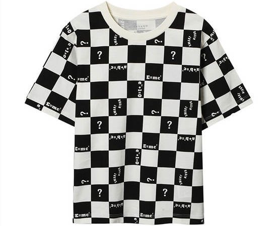 GIORDANO Boy's Comfort Sorona Jersey Printed Tee Egret x Signature Black check