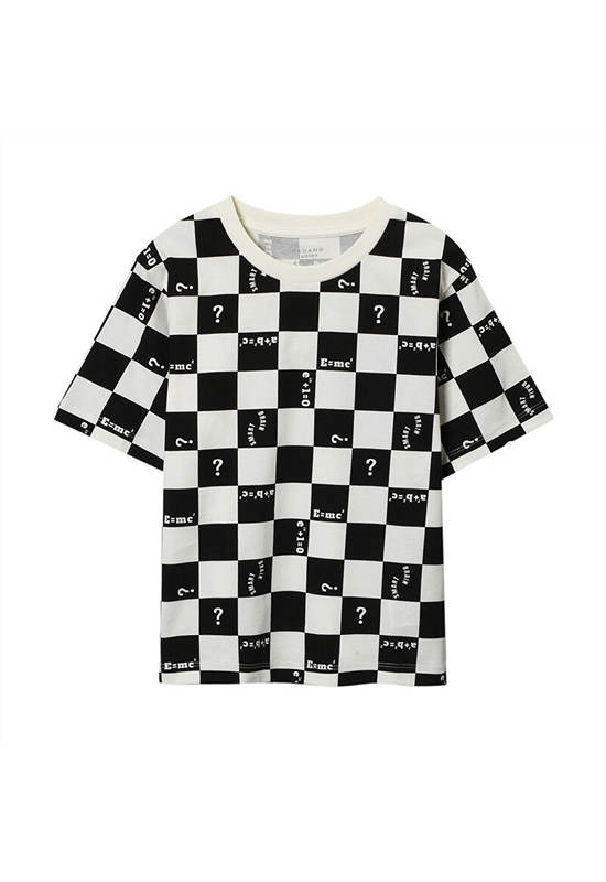 GIORDANO Boy's Comfort Sorona Jersey Printed Tee Egret x Signature Black check