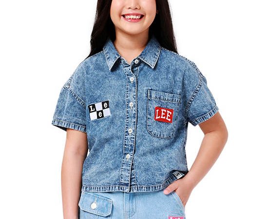 LEE KIDS Girl's Shirt Short Sleeve New Preps Collection Cropped Fit Light Indigo