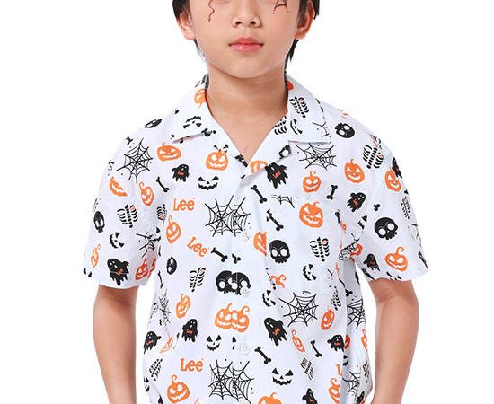LEE KIDS Boy's Shirt Short Sleeve Halloween Collection Regular Fit White