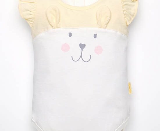 ABSORBA Short Bodysuit for baby, Custard Yellow, Petit Safari Collection
