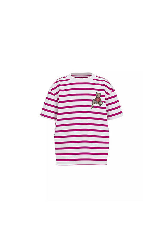 GUESS KIDS GIRL Striped T-shirt with logo - Pink