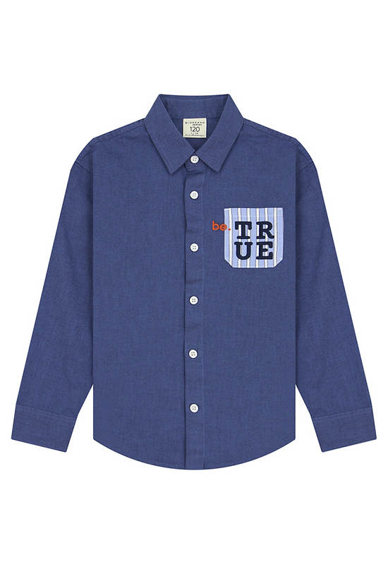 GIORDANO Boy's Embroidery Pocket Oxford Shirts (Little ME) Navy